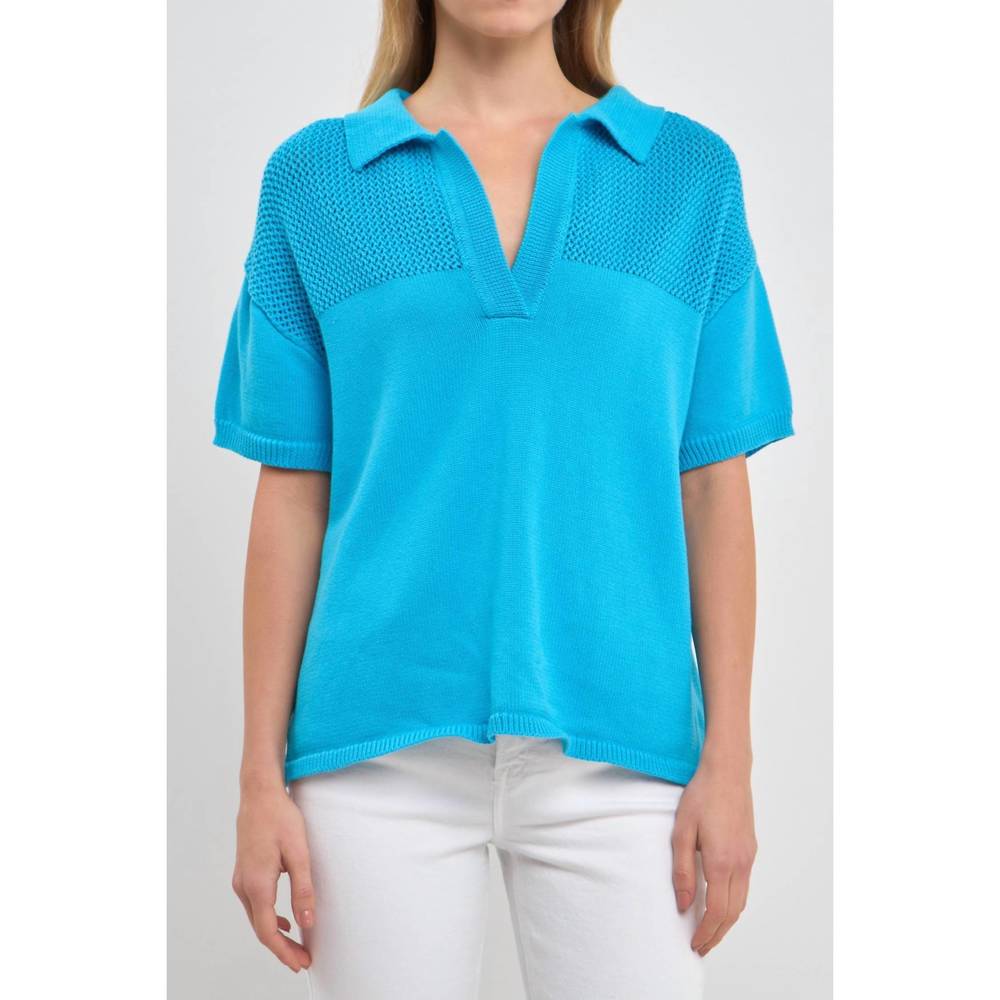 NEW 2.7 AUGUST APPAREL short sleeve knit sweatshirt in blue